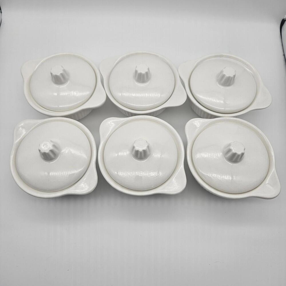 California Pottery White Porcelain Crocks With Lids Set Of 6 USA 857